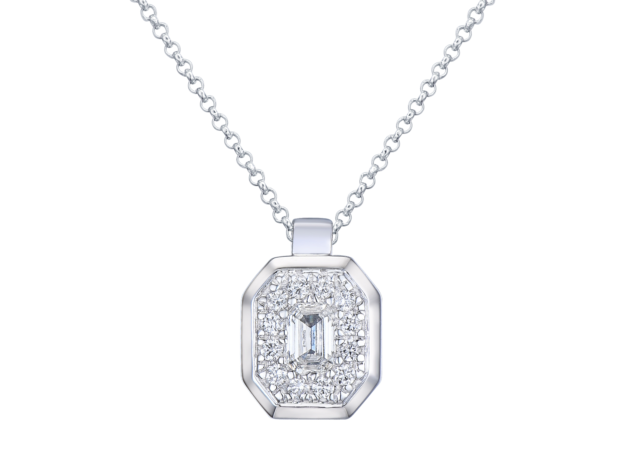 Haakonsen diamantanheng i hvitt gull med kjede 0.24 ct.