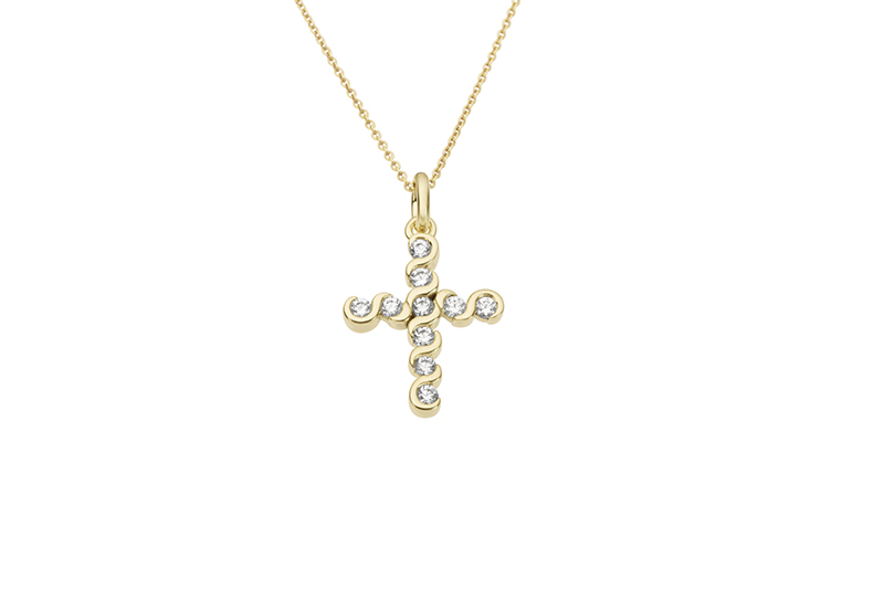 Haakonsen diamantkors i gull 0.19 ct.