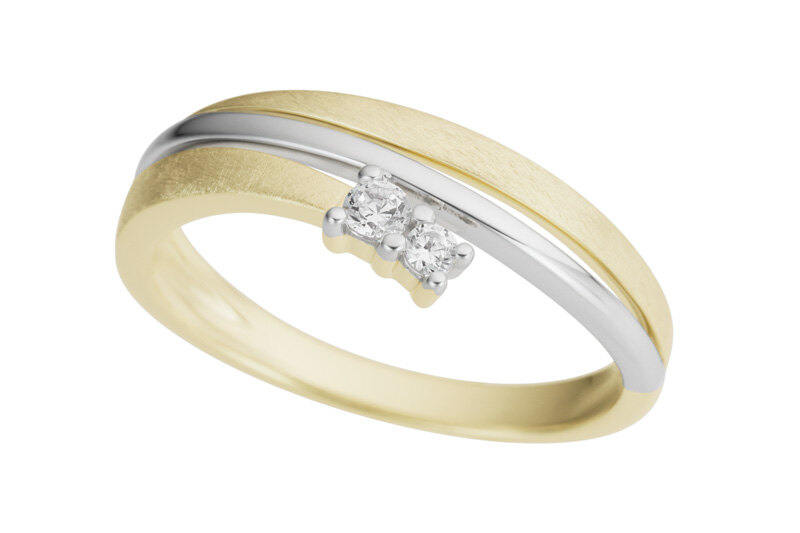 Haakonsen ring i gull og hvitt gull med diamanter.