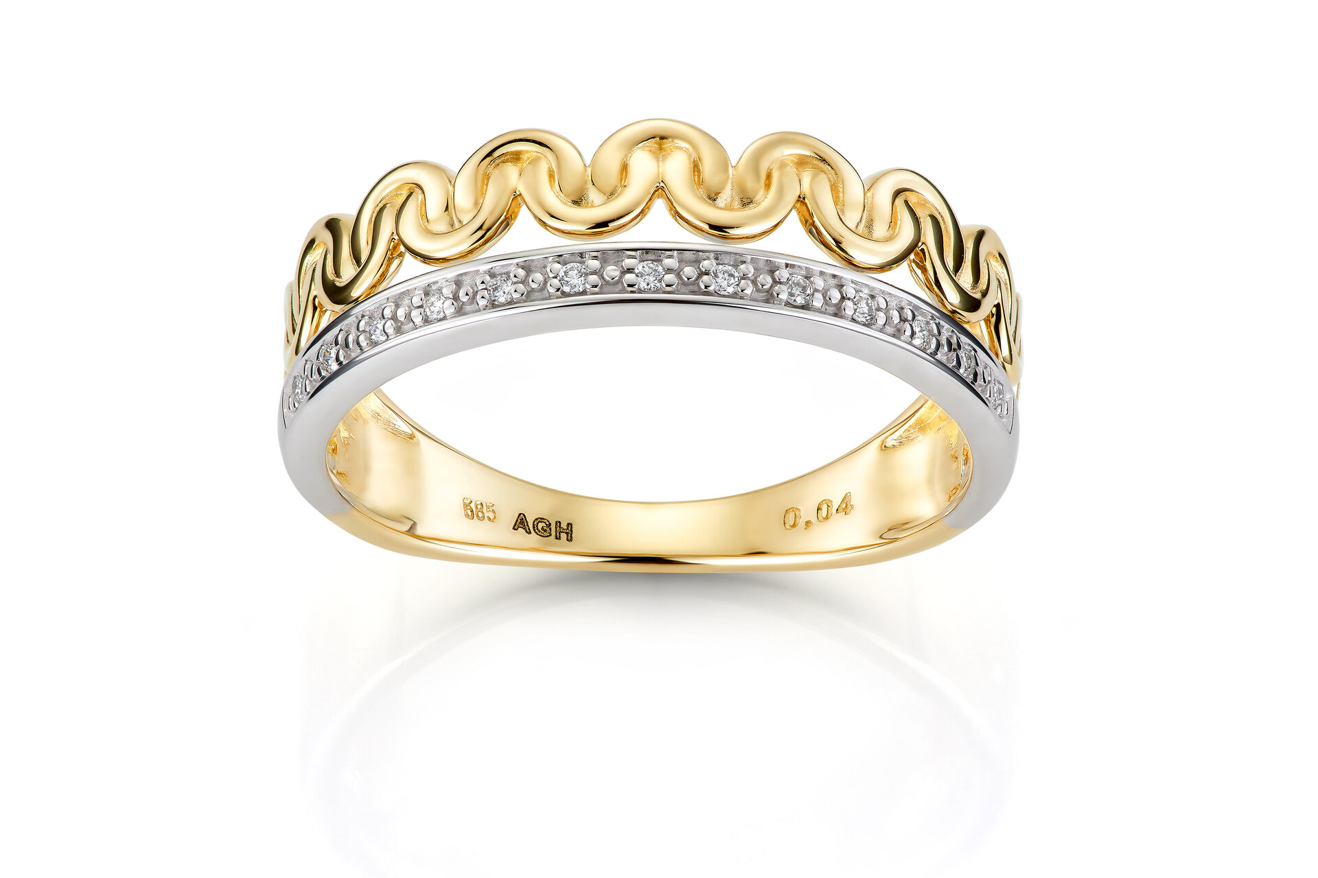 Haakonsen ring i gull og hvitt gull med diamanter.